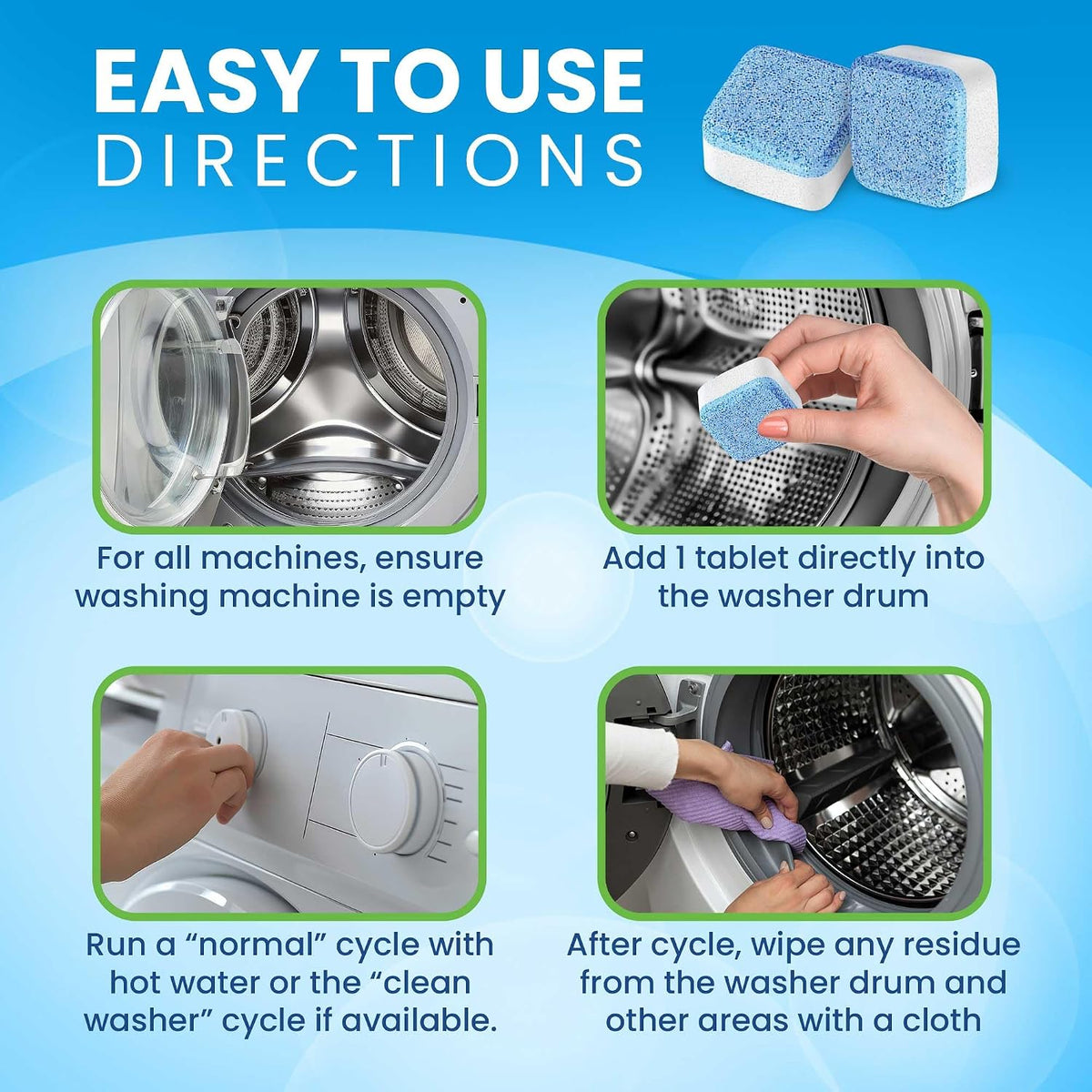 Washing Machine Cleaner & Descaler Tablets, HE Washer Deep Cleaning, 24 Ct