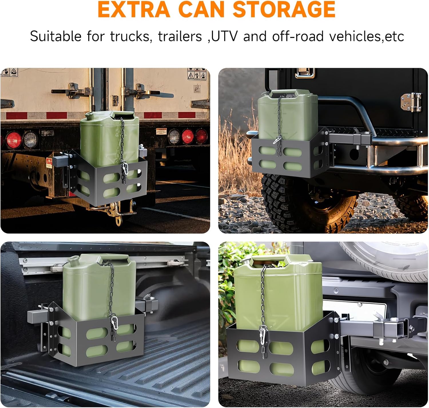 Jerry Gas Cans Holder Rack 5 Gallon/20 Liter, Lockable Metal Steel Jerry Gasoline Cans Mount Brackets, Fuel Jug
