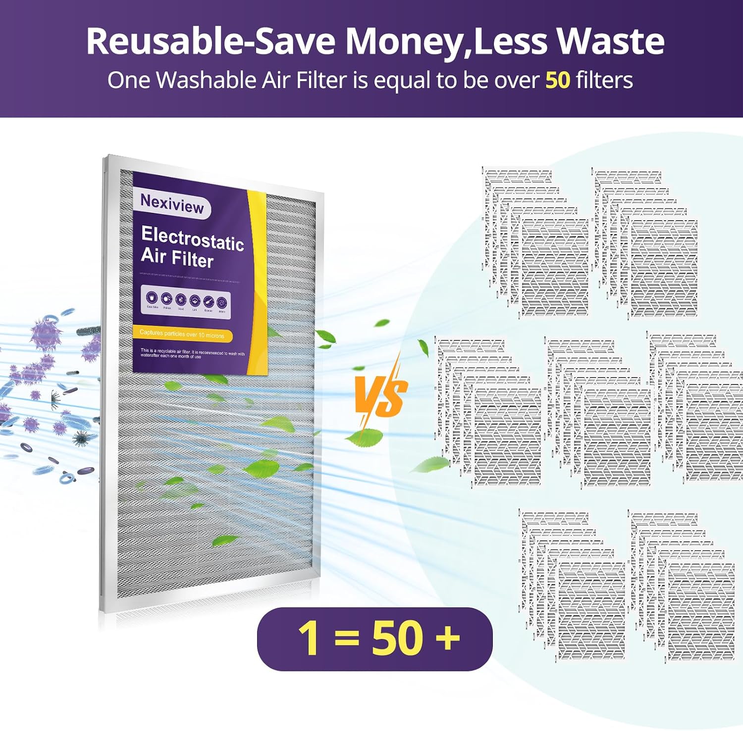 20x25x1 Furnace Filter-MERV8, Washable & Reusable Electrostatic Air Filter, AC/HVAC Furnace Filter, Permanent Air