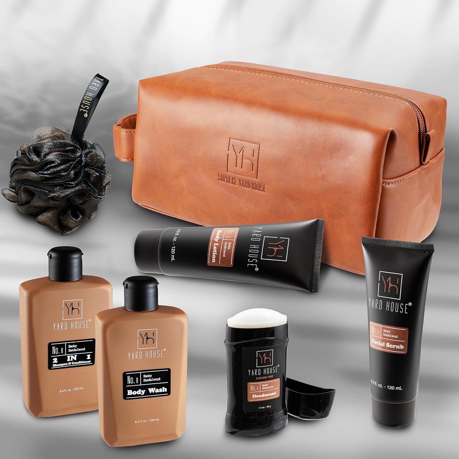 Luxury Mens Bath and Body Gift Set Basket For Him - Smoky Sandalwood - All Natural Skin Care Kit For Men w. Full Size
