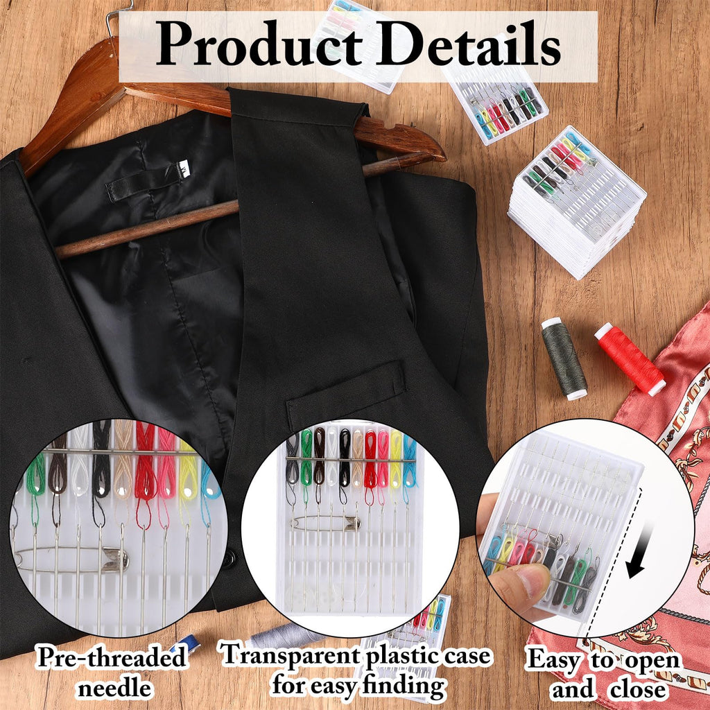 60 Boxes Pre Threaded Needles Sewing Kit, Assorted Color, 10 Threads