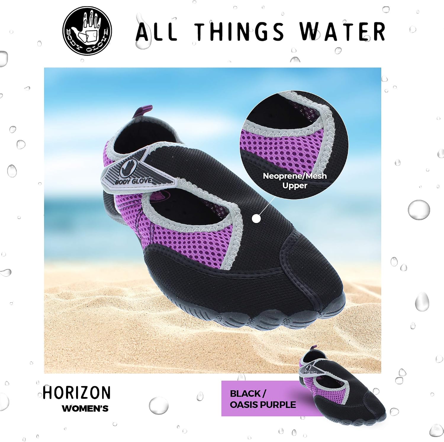 Water Shoes for Women, Lake, Aerobics, Swimming, Aqua Sports, Beach, Womens Water Shoes, Black and Oasis Purple