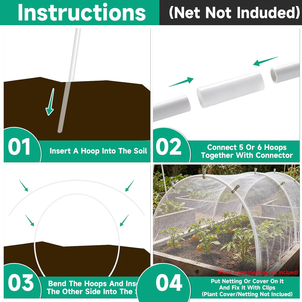 Greenhouse Garden Hoops for Raised Beds Plant Cover Netting, 36pcs PVC Adjustable Garden Hoop with 20 Clips for Shade