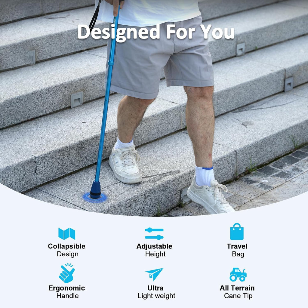 All Terrain Walking Cane for Men & Women, Lightweight, Foldable, Adjustable, Shock Absorption, Collapsible Walking
