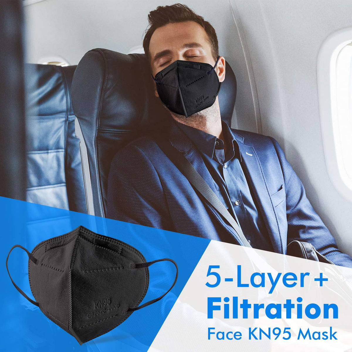 KN95 Face Mask Black 50 Pack, 5-Layer Filter Efficiency≥95% Face Masks