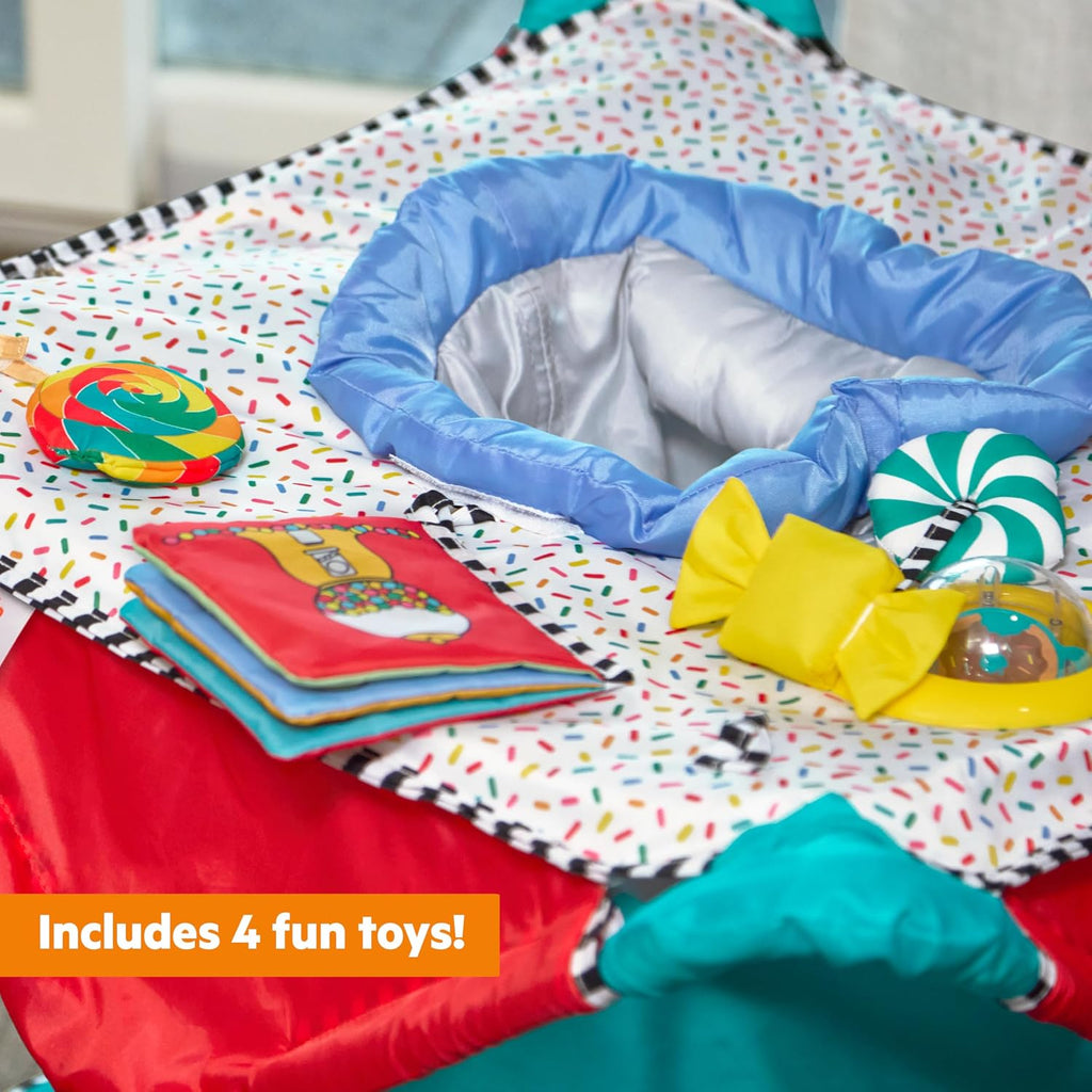 Pop 'N Jump Portable Baby Jumper, Foldable Indoor/Outdoor Baby Jumper with Sweet Treats with Sensory Activities, Ages