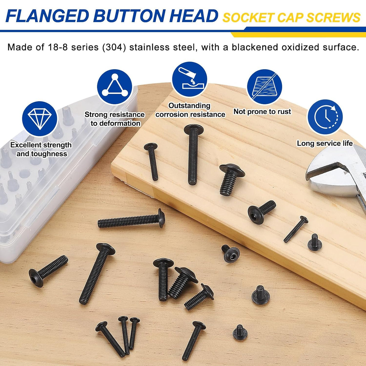 50pcs M8-1.25x35mm 304 SS Flanged Button Head Socket Cap Screws