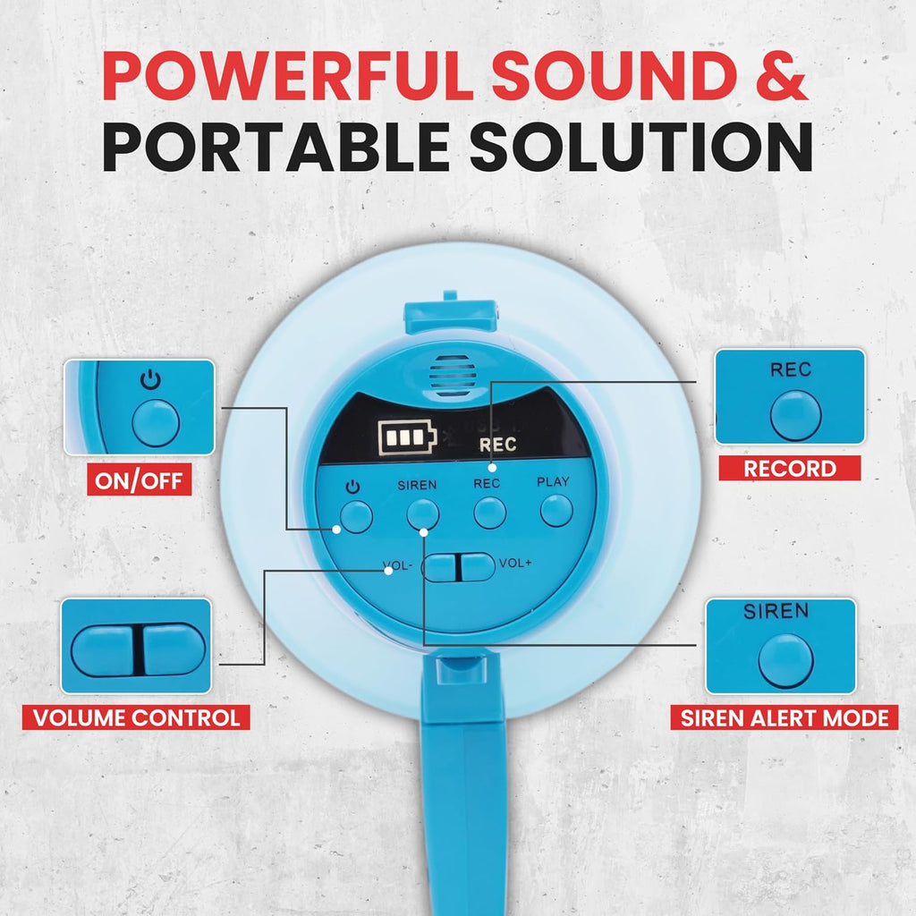 40W Megaphone Bullhorn Speaker, Rechargeable Battery with Siren, LED Lights, Adjustable Volume, and 1000+ Yard