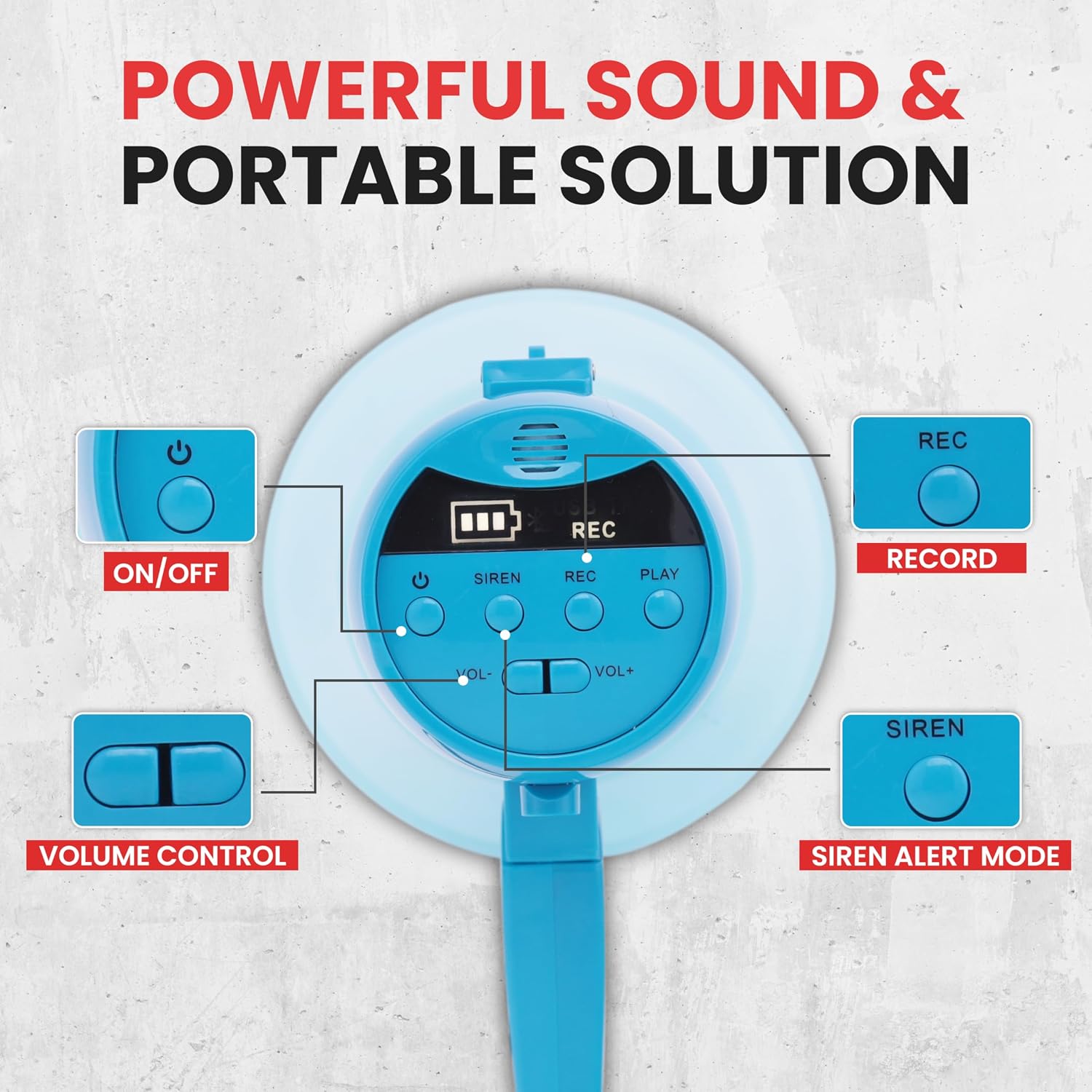 40W Megaphone Bullhorn Speaker, Rechargeable Battery with Siren, LED Lights, Adjustable Volume, and 1000+ Yard