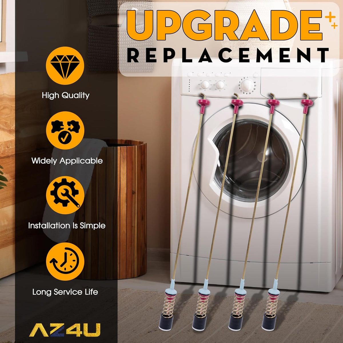 4pc Washer Suspension Rod Damper Assembly Replaces DC97-05280S For Samsung WA48J7700AW/A2 WA48H7400AP/A2 WA48H7400AW/A2 WA48J7770AP/A2 WA50F9A6DSW/A2 WA50F9A7DSP/A2 WA48J7770AW/A2 WA50F9A7DSP/A2