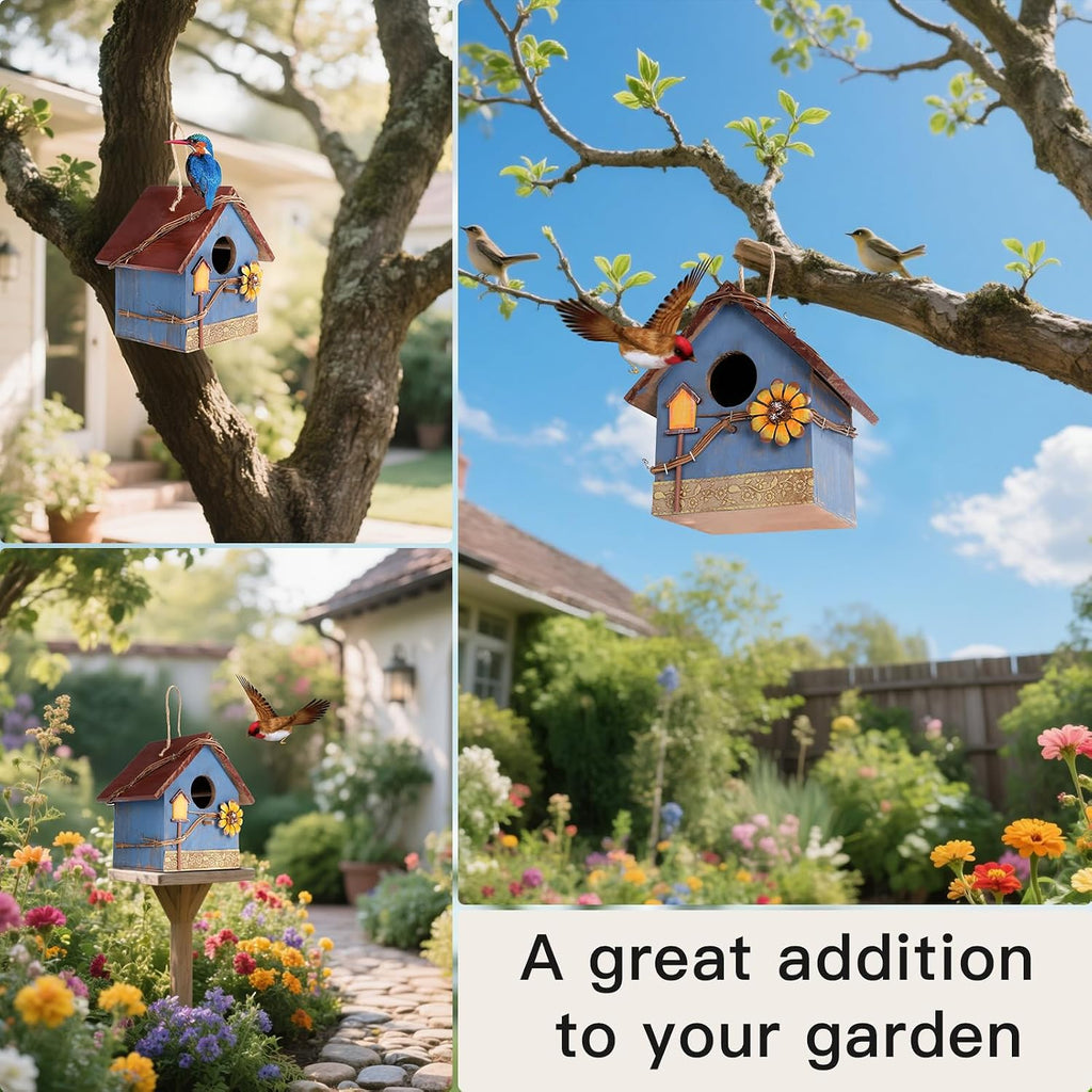 Bird Houses for Outside Clearance, Hanging Birdhouses for Outdoors, Garden Wooden Blue Bird Houses for Outdoors, Bird