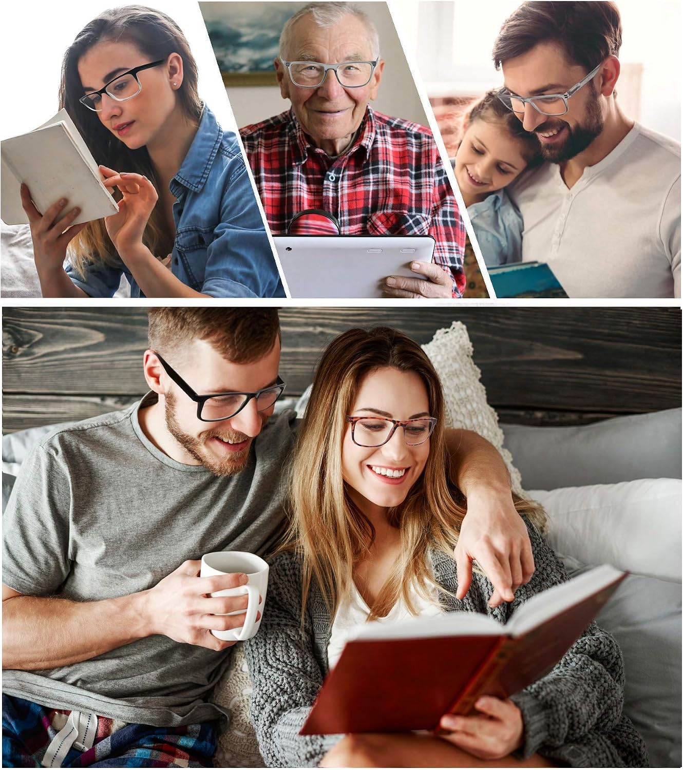 Large Reading Glasses Mens Oversized Wide Readers 1.75 Lightweight Clear Magnifying Cheaters for Men W/Big Head 4 Pack