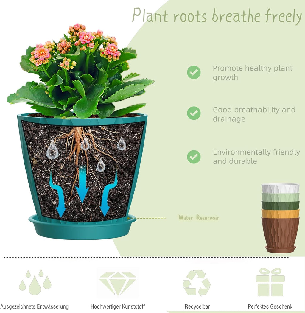 4 Inch Plant Pots, 6 Pack Indoor Flower Pots, Planters with Drainage Holes and Trays for Orchids, Violets