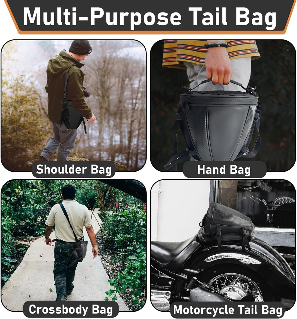 Motorcycle Tail Bag Multifunctional Rear Seat Storage Saddle Bag Motorbike Tank Bag with Shoulder Strap, Black