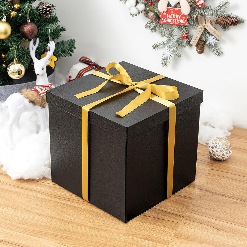 12x12x12 Inches Large Gift Box with Lid for Presents Black 1 Pack