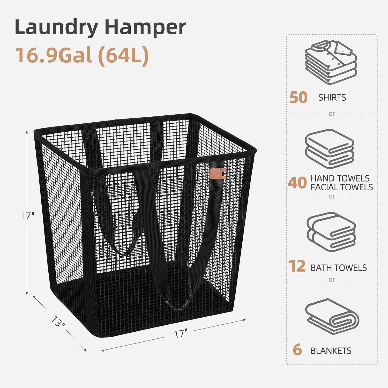 Collapsible Laundry Basket, 16.9 Gal. Large Pop-up Laundry Hamper with Long Carry Handles, Space-Saving Foldable