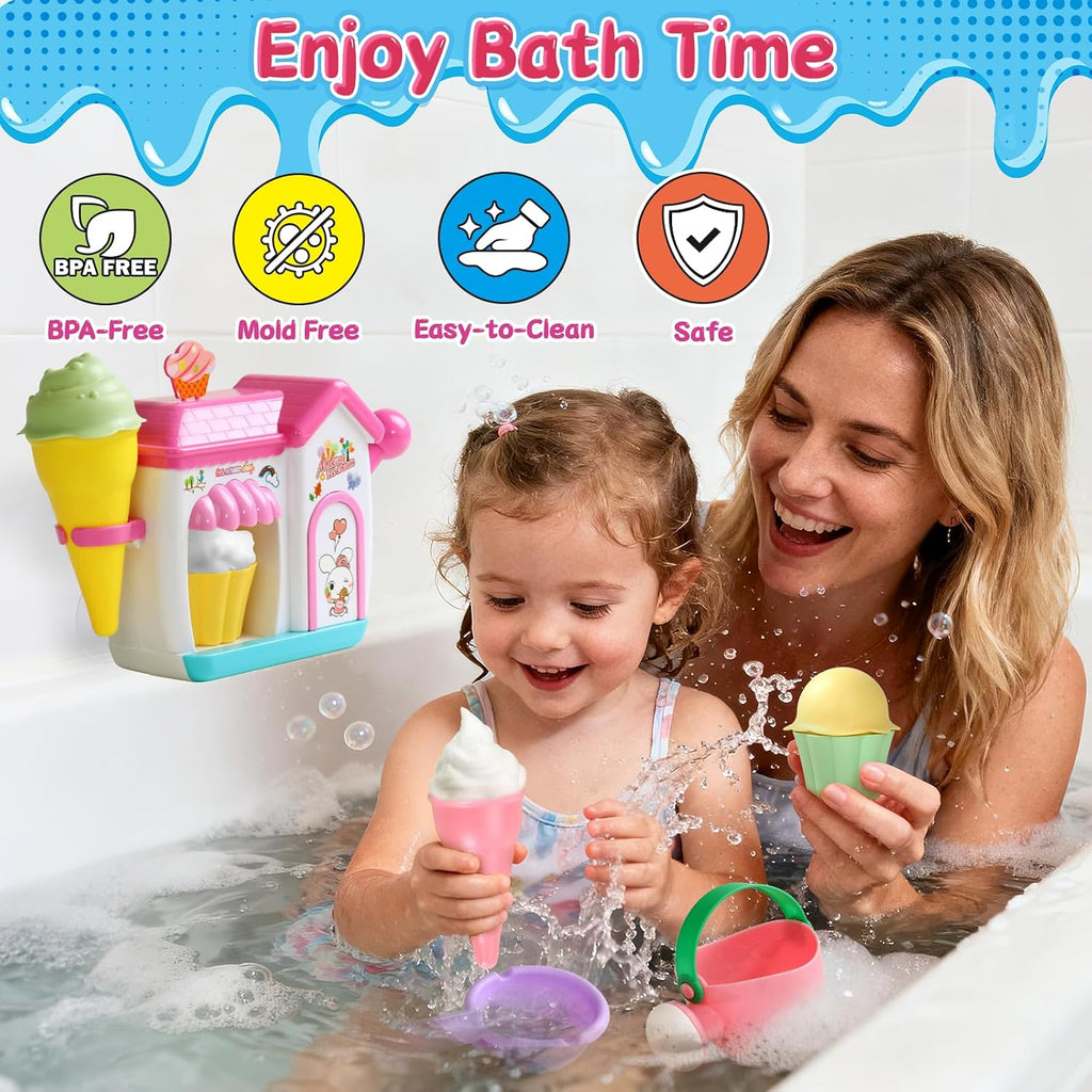 Bath Toys for Kids Ages 4-8 Ice Cream Foam Maker Play Set | Bubble Pretend Play Cake Set Bath Toys for Toddlers 3-5