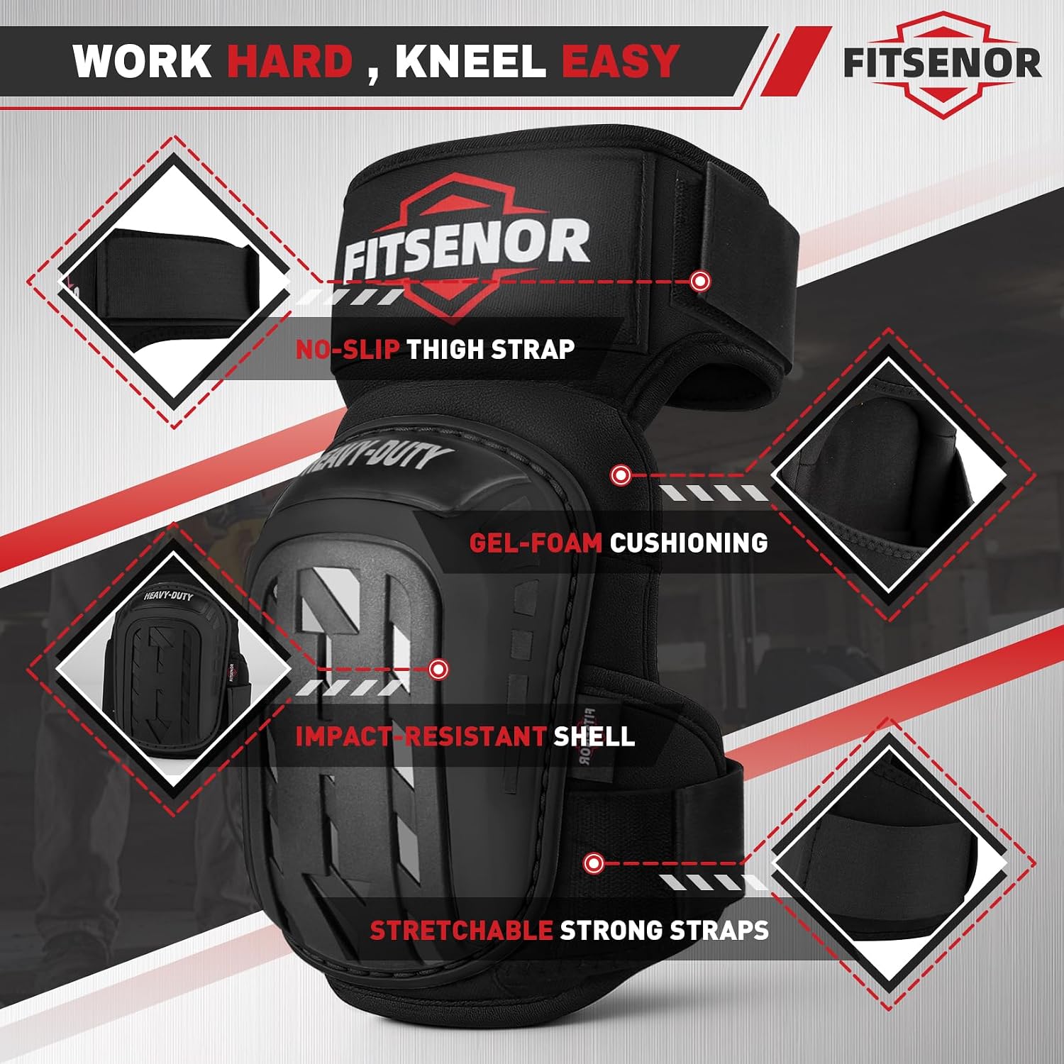 Knee Pads for Work, Professional Knee Pads for Men, Black | Construction Knee Pads for Gardening Flooring Roofing