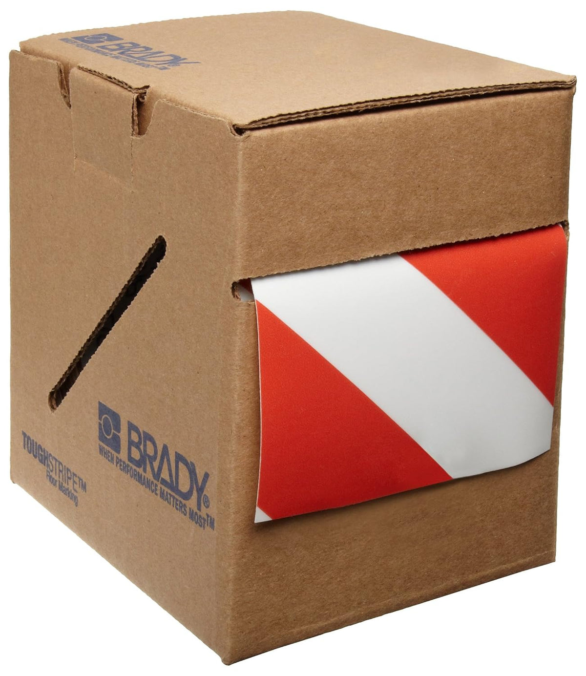 104378 ToughStripe Nonabrasive Diagonal Stripes Floor Marking Tape, 100' Length, 4" Width, Red and White (Pack of 1