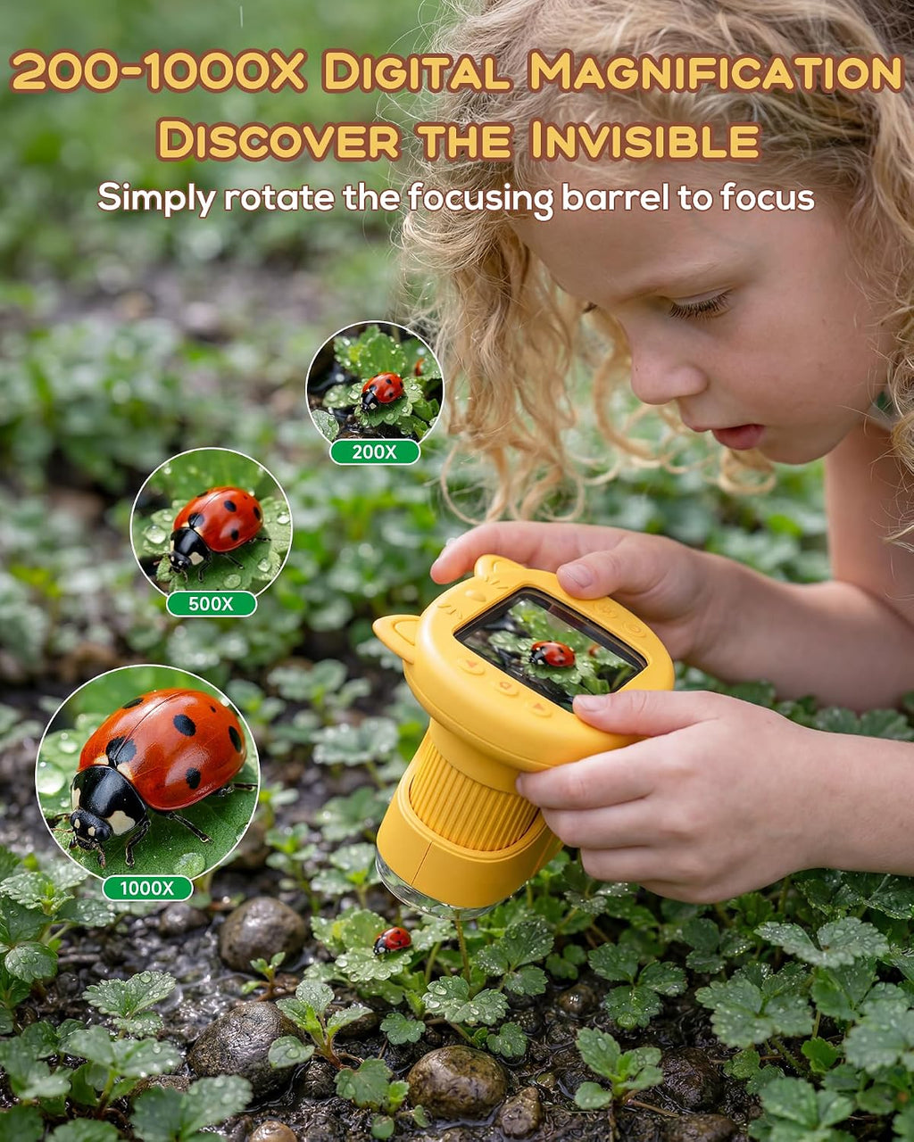 1000X Digital Microscope for Kids Handheld, 4K 2.4" IPS Screen Portable Mini Pocket Microscope 2MP Camera, STEM