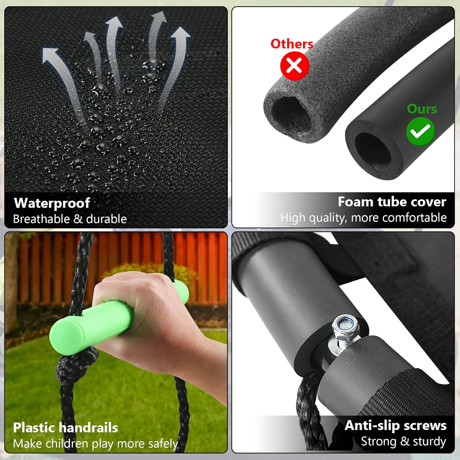 Tree Swing with PP Mat - Durable, Safe, and Easy to Install,Black Outdoor Saucer Swing,Flying Saucer Web Circle Swing