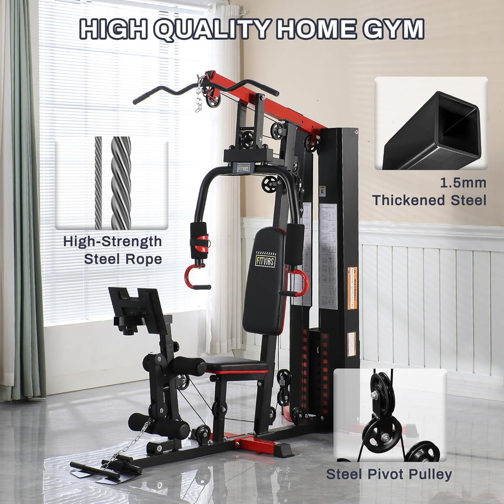 Home Gym Equipment, Multifunctional Full Body Workout Weight Machine Station with Weight Stack, All in One Exercise