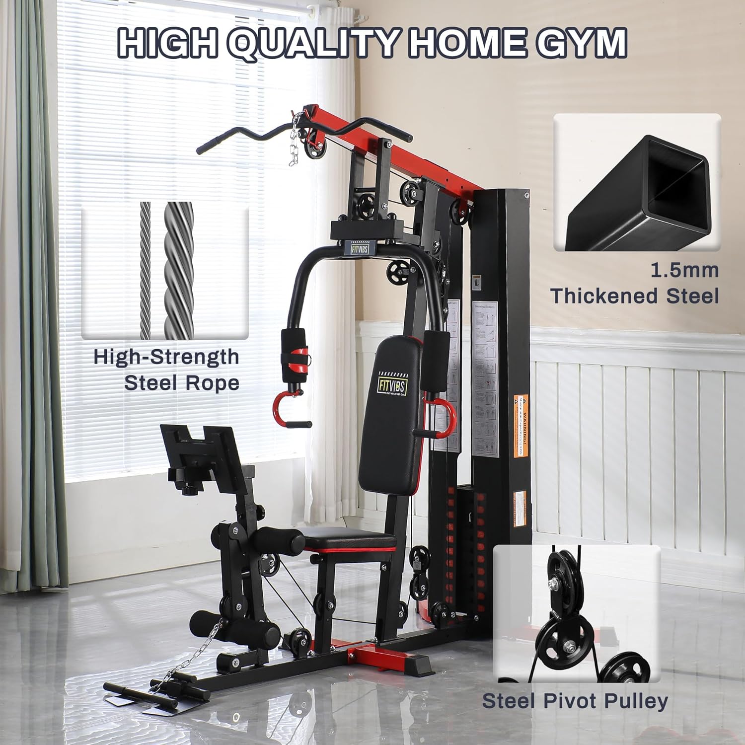 Home Gym Equipment, Multifunctional Full Body Workout Weight Machine Station with Weight Stack, All in One Exercise