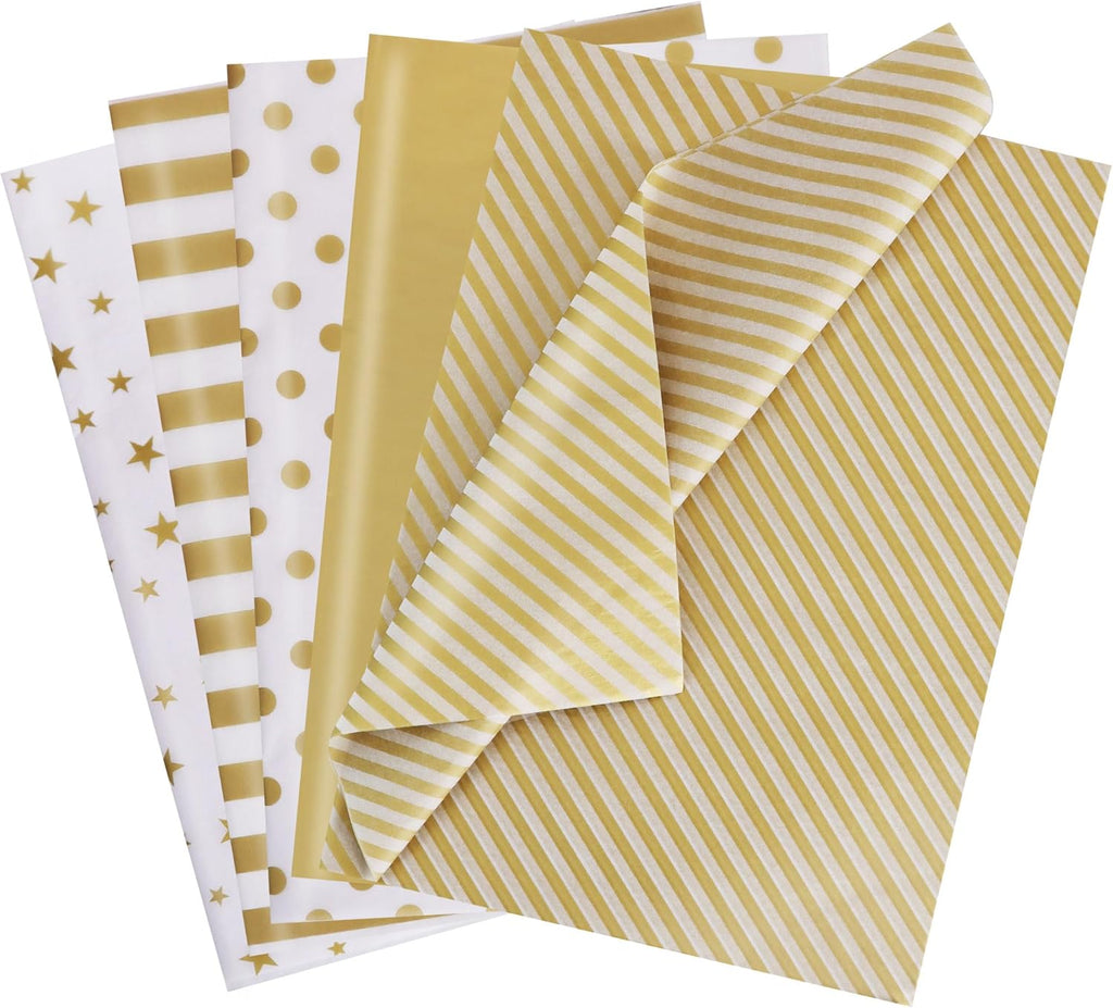 100 Sheets Gold White Tissue Paper Bulk for Gift Wrapping Gift Bag
