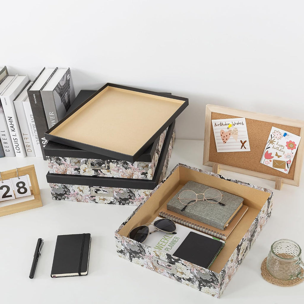 Floral Jumbo Scrapbook Storage Boxes with Lids, Set of 3