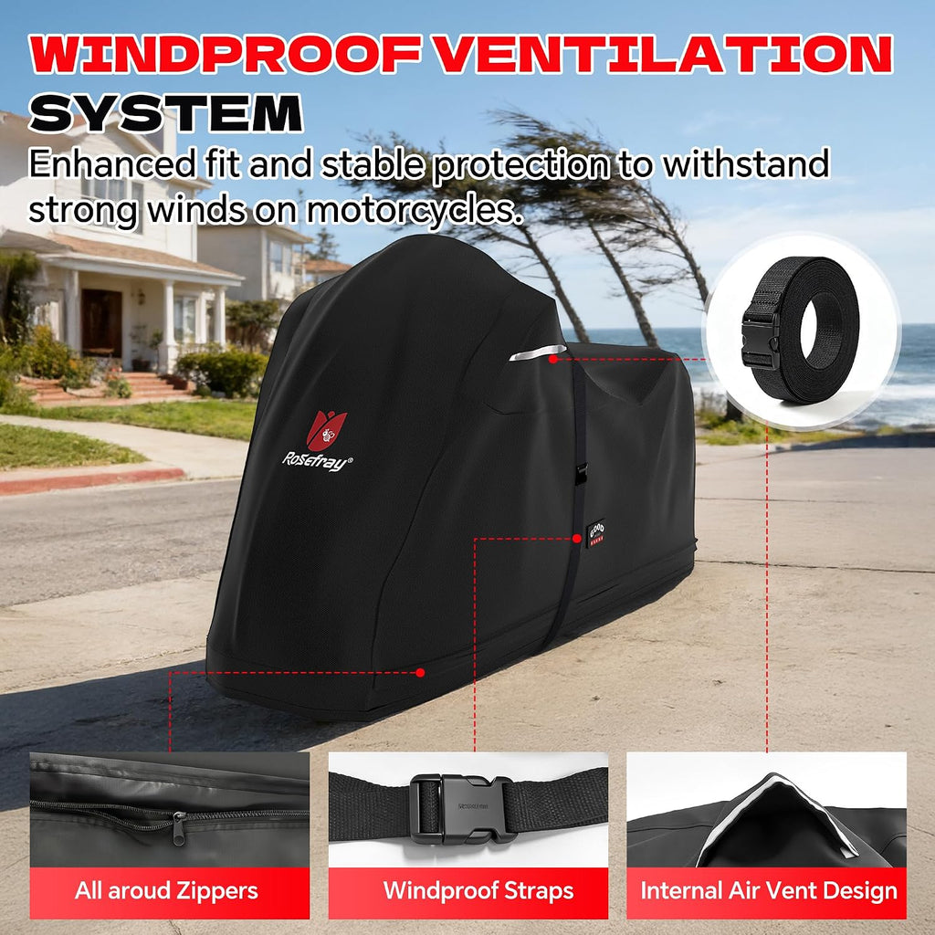 Full Enclosed Motorcycle Cover, 600D Heavy Duty Waterproof Bike Cover Outdoor Storage, Fits 86.6" for BMW Yamaha