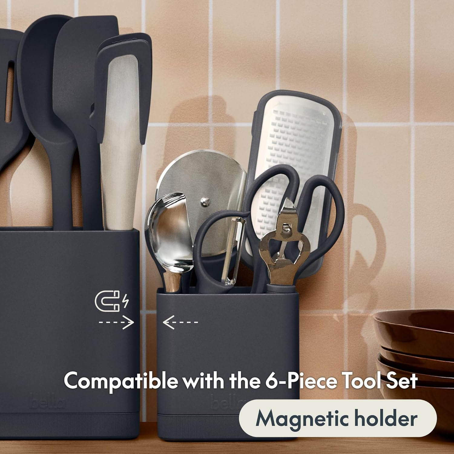 7-Piece Modular Gadget Set, Grater, Pizza Cutter, Ice Cream Scoop, Peeler, Shears, Bottle Opener, Crock with