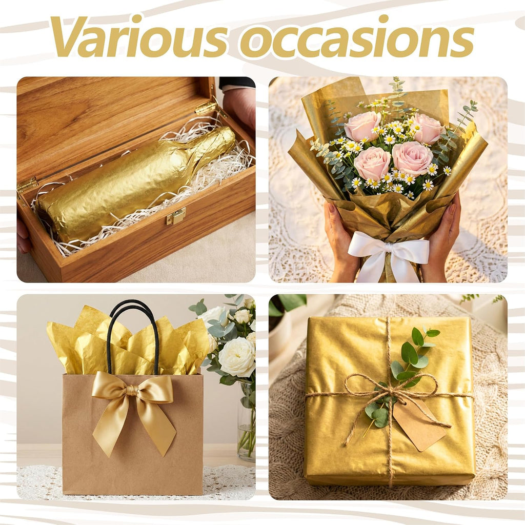 100 Sheets Gold Tissue Paper,14"X20" Metallic Tissue Paper for Gift Bags, Birthday Anniversary Christmas Tissue Gift