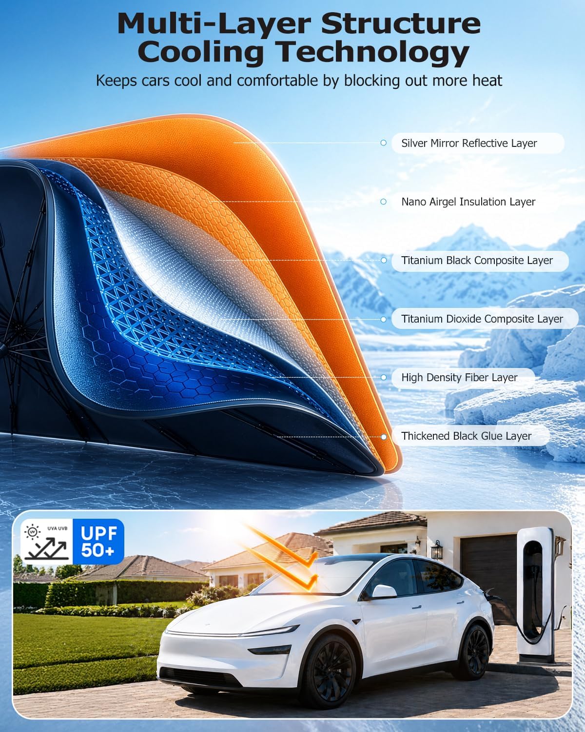 [2026 Upgrade] Weektic Windshield Sun Shade Umbrella, [Double Thickened Ice Crystal Coating] Sun & Heat Protection