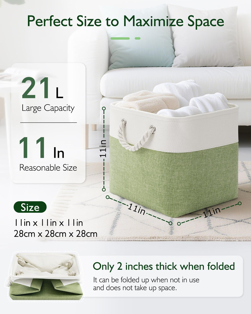 11-Inch Fabric Cube Storage Bins with Handles,4 Pack,Foldable