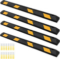 4 Pack 72" Rubber Parking Curbs | Heavy Duty Garage Floor Wheel Stopper with Yellow Reflective Stripes for Car