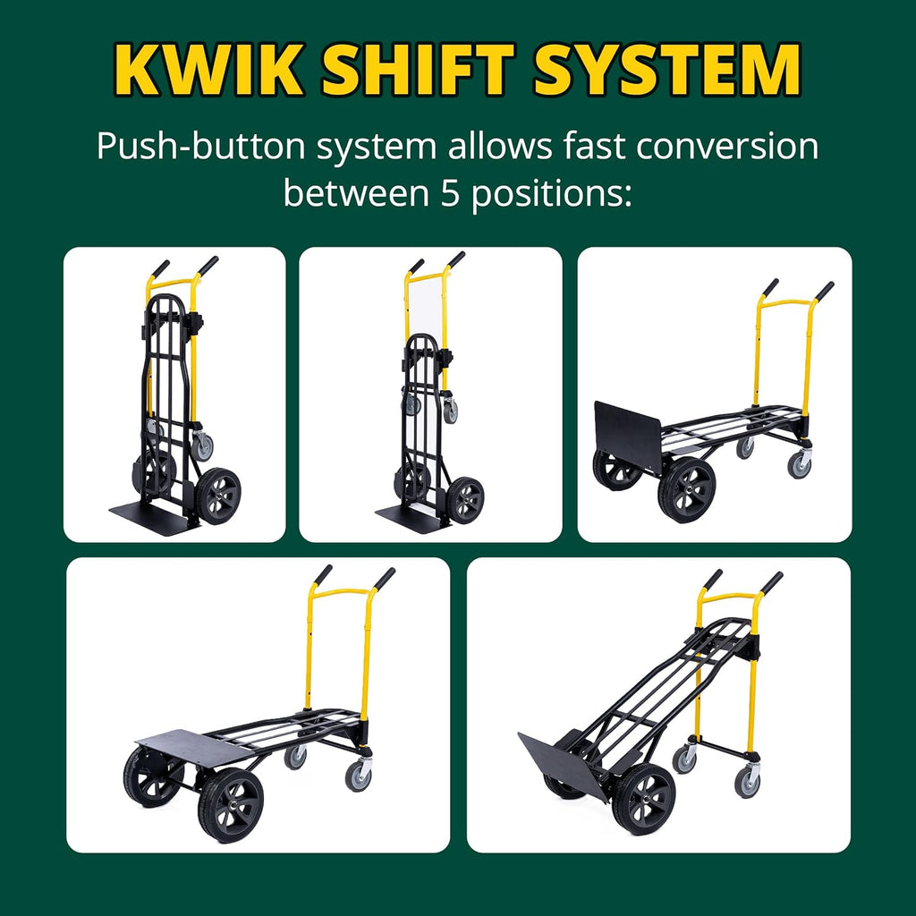 Trucks JDCSC0335PC Kwik Shift 5-in-1 Hand Truck, 1000 lb | Steel dolly and cart with push-button quick change and