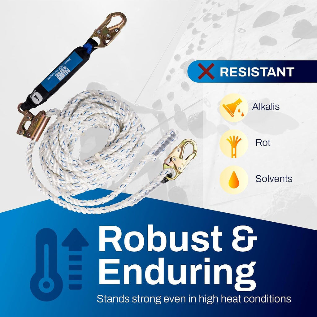 Vertical Lifeline Assembly - 50FT Rope Harness Safety Lanyard with Rope Grab - Fall Protection Kit