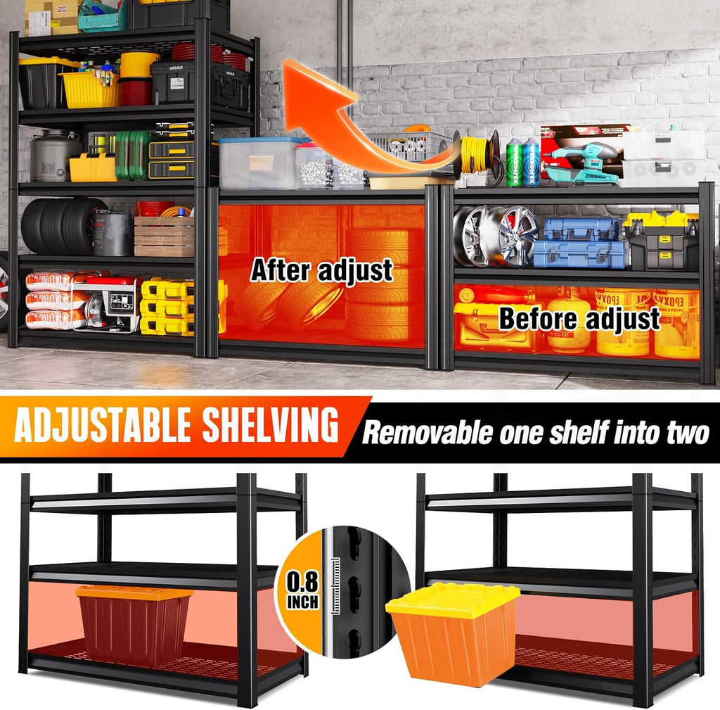 Storage Shelves, 2500lbs Garage Shelving,Adjustable Heavy Duty Shelving Unit,5T Tall Garage Shelves，Metal Standing