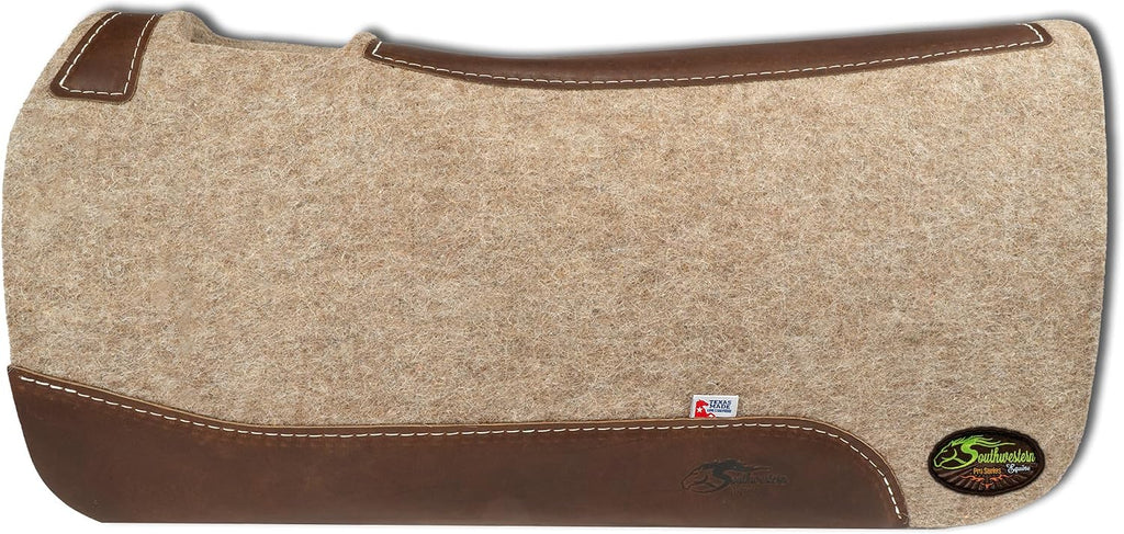 The Montana 100% Extra Fine Wool Made in the USA Saddle Pad by Southwestern 3/4" or 1" Thick and Designer Wear Leather