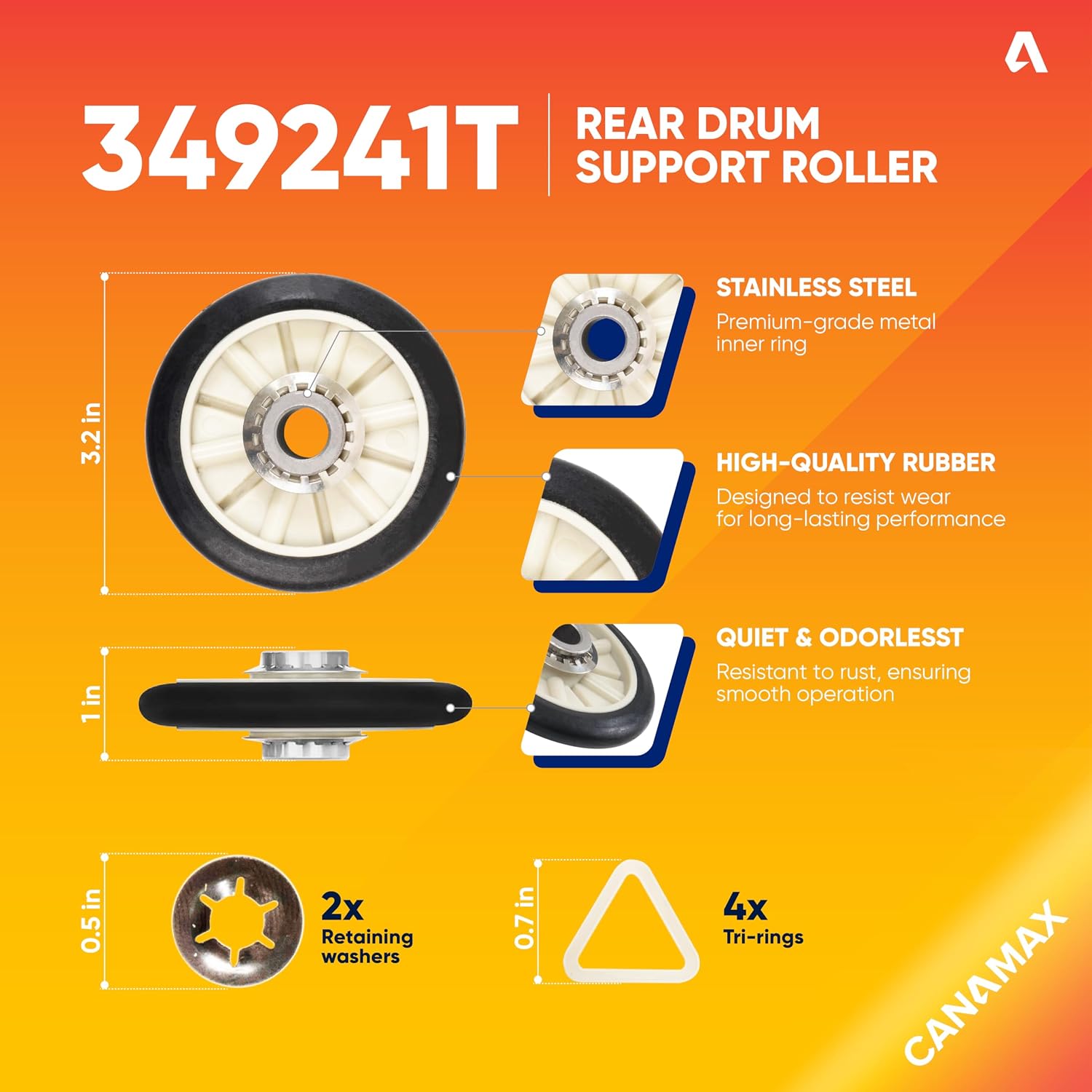 [UPGRADED 2026] 4392065 Dryer Repair Kit with 349241T Drum Roller Kit, 691366 Idler Pulley and 341241 Belt by Canamax