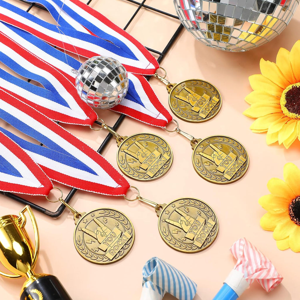 30 Pcs 2'' Gold Awards Medals Bulk Winner Medals with Neck Ribbons Encourage Team Participation for Adults Trophy