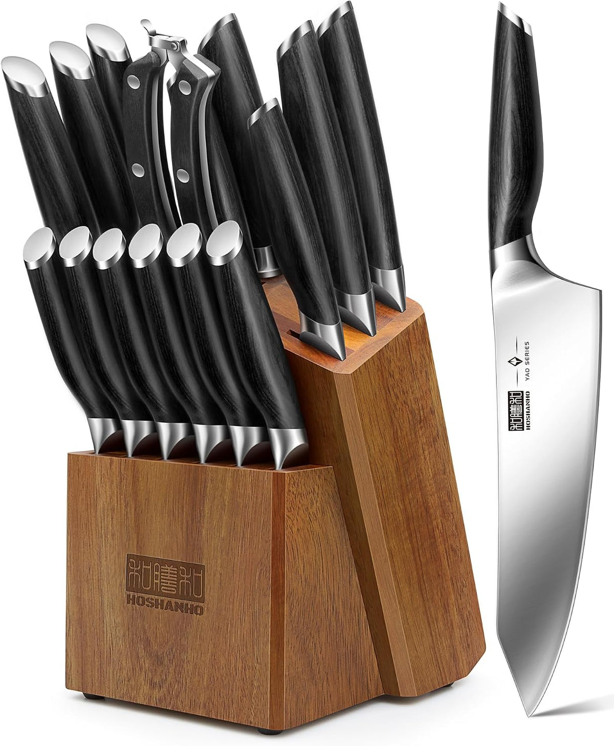 16-Piece Kitchen Knife Set with Block, Ultra Sharp Chef Knife Set