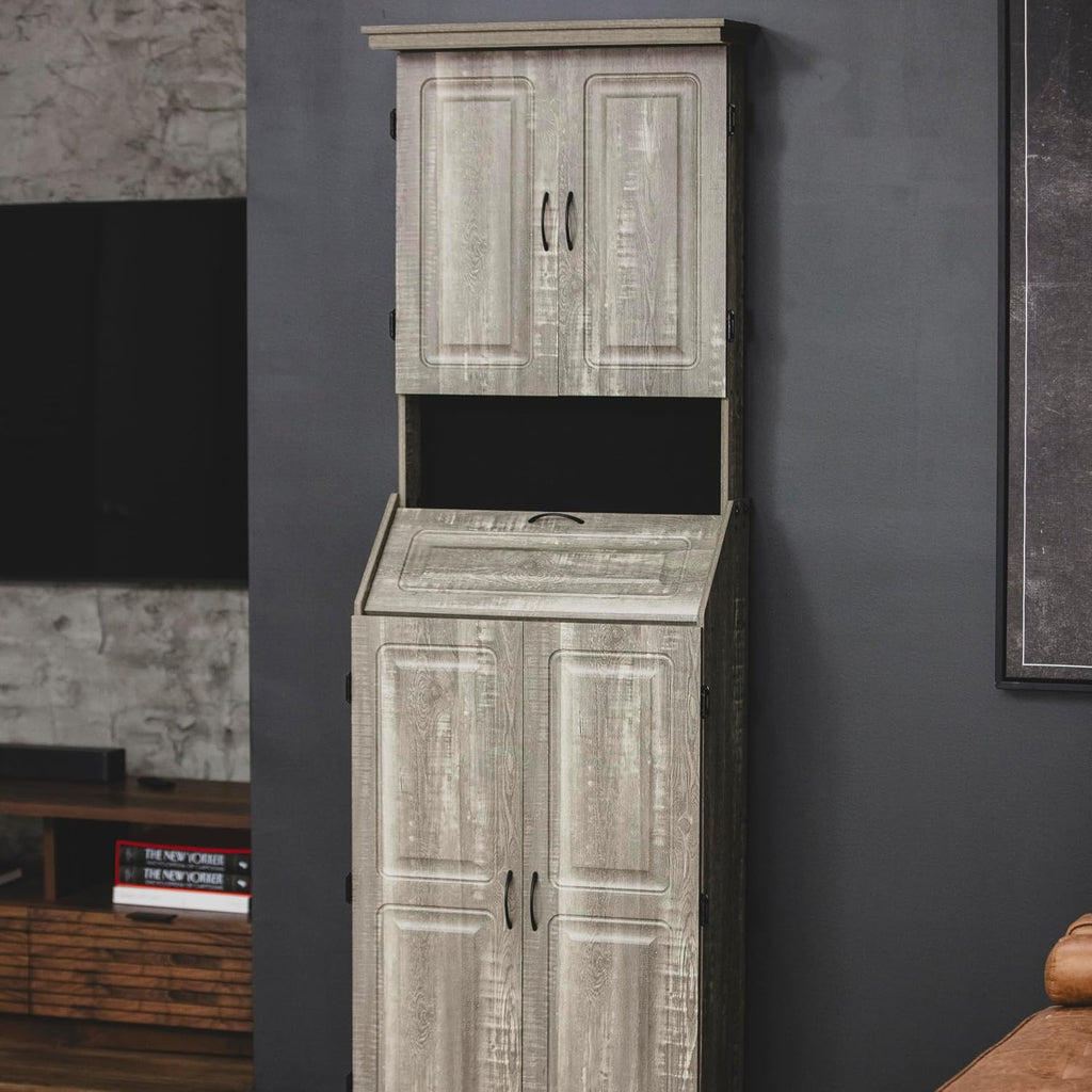 Dartboard Cabinet Set with LED Lighting – Premium Brazilian Sisal Board, Staple‑Free Razor Wire, Weathered Grey