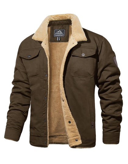 Winter Jackets For Men Warm Sherpa Lined Coats 5 Pockets Brown L