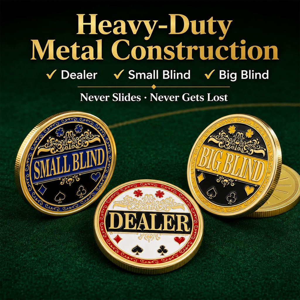 Poker Dealer Kit — Metal Dealer Button Set with 12-Pack Poker Cut Cards & Playing Cards for Texas Hold'em, Blackjack