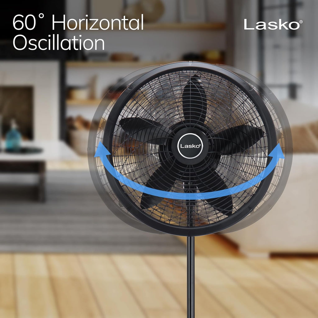 Pedestal Fan, Oscillating Fan for Bedroom with Adjustable Height and 3 Cooling Speeds, Portable, 18", Black, 1827