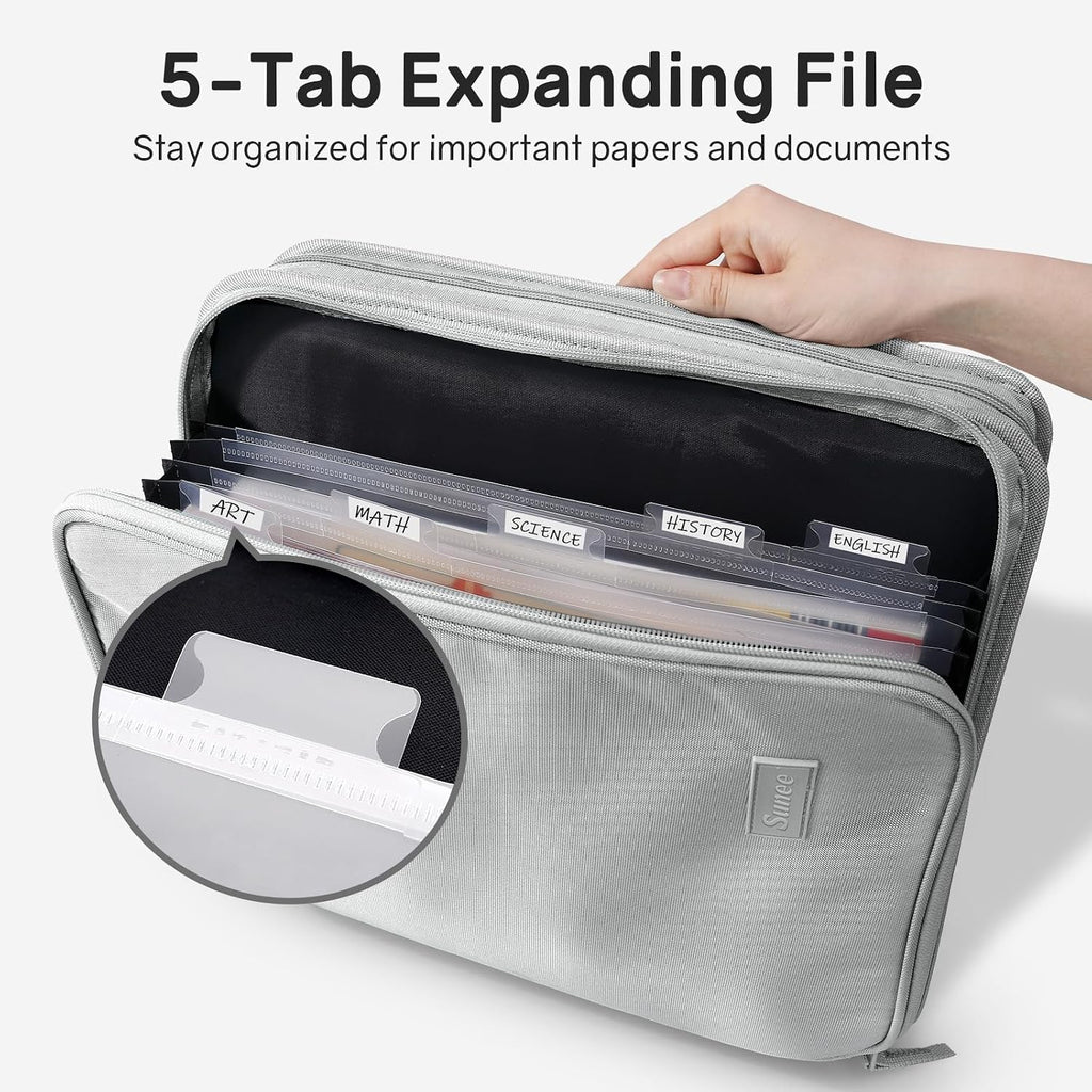 Zippered Binder Bag with Handle, 2-Inch 3-Ring O-Ring, 500-Sheet Capacity, Includes Zip Pocket, 5-Tab Expanding File