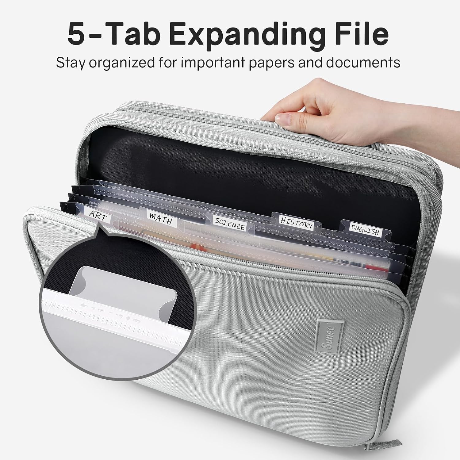 Zippered Binder Bag with Handle, 2-Inch 3-Ring O-Ring, 500-Sheet Capacity, Includes Zip Pocket, 5-Tab Expanding File