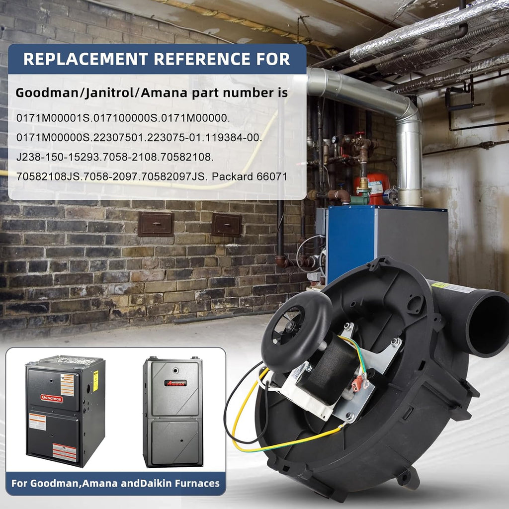 Criditpid Furnace Draft Inducer Blower Motor Replaces Goodman 0171M00001S, 0171M00000S, 22307501, Rotom FB-RFB501, Jakel J238-150-15293, 119384-00.