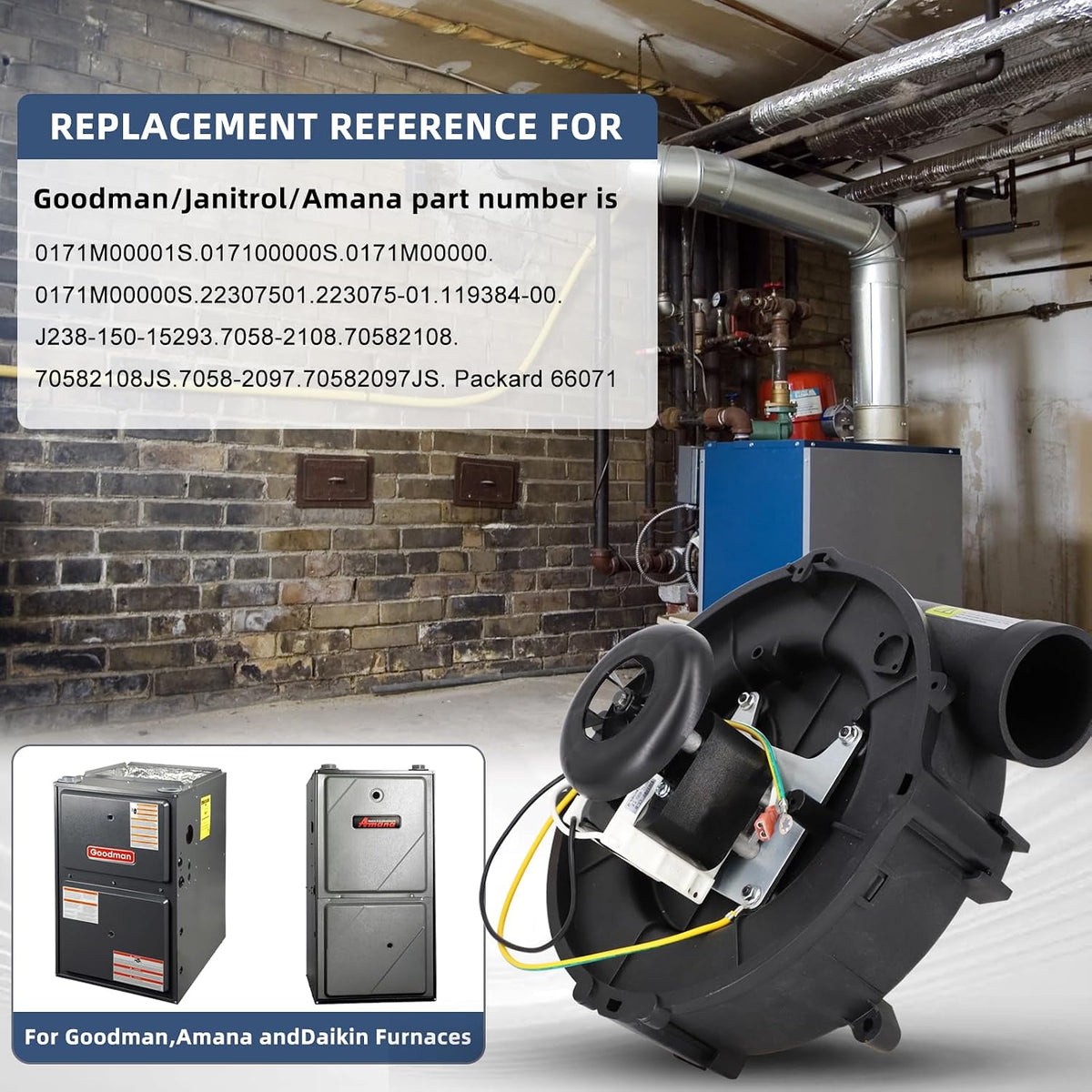 Criditpid Furnace Draft Inducer Blower Motor Replaces Goodman 0171M00001S, 0171M00000S, 22307501, Rotom FB-RFB501, Jakel J238-150-15293, 119384-00.